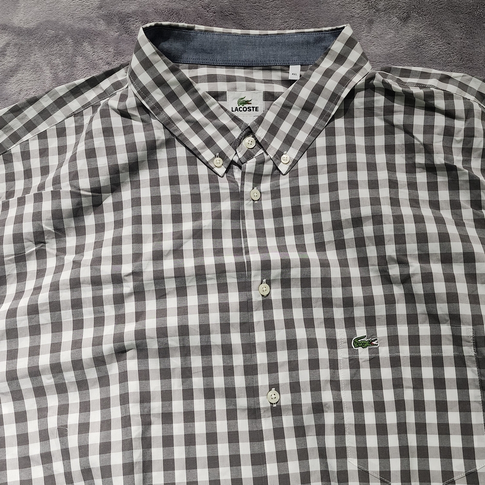 Lacoste Men's Grey and White Checkered Shirt